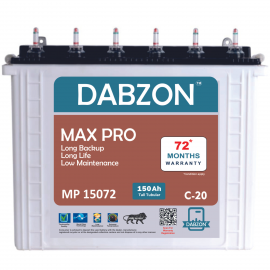 Dabzon Max Pro 150Ah Tall Tubular Inverter Battery for Home, Office & Shops | MP15072  | 72 Month Warranty