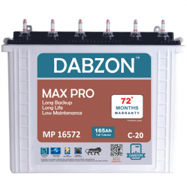 Dabzon Max Pro 165Ah Tall Tubular Inverter Battery for Home, Office & Shops | MP16572  | 72 Month Warranty