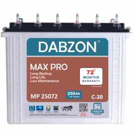 Dabzon Max Pro 250Ah Tall Tubular Inverter Battery for Home, Office & Shops | MP25072  | 72 Month Warranty